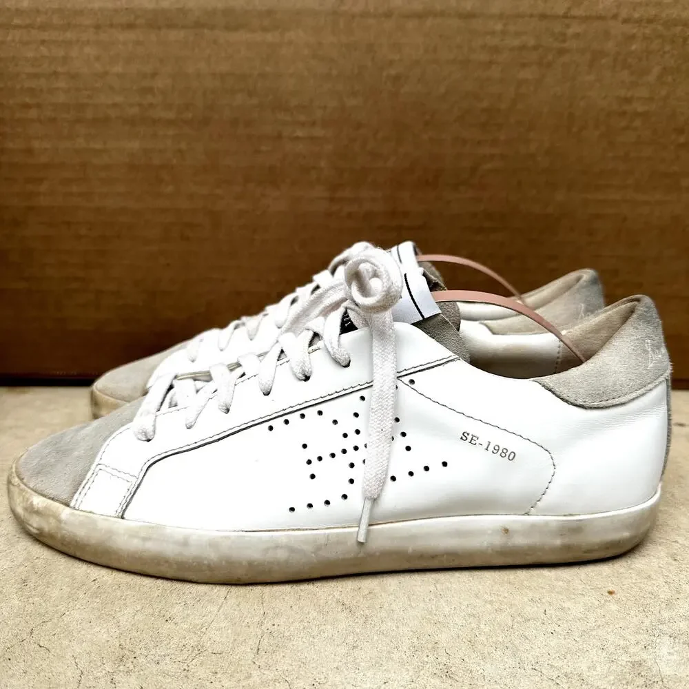 Sam Edelman Aubrie Sneakers Suede Leather Lace Up Perforated White Greige 7.5M
